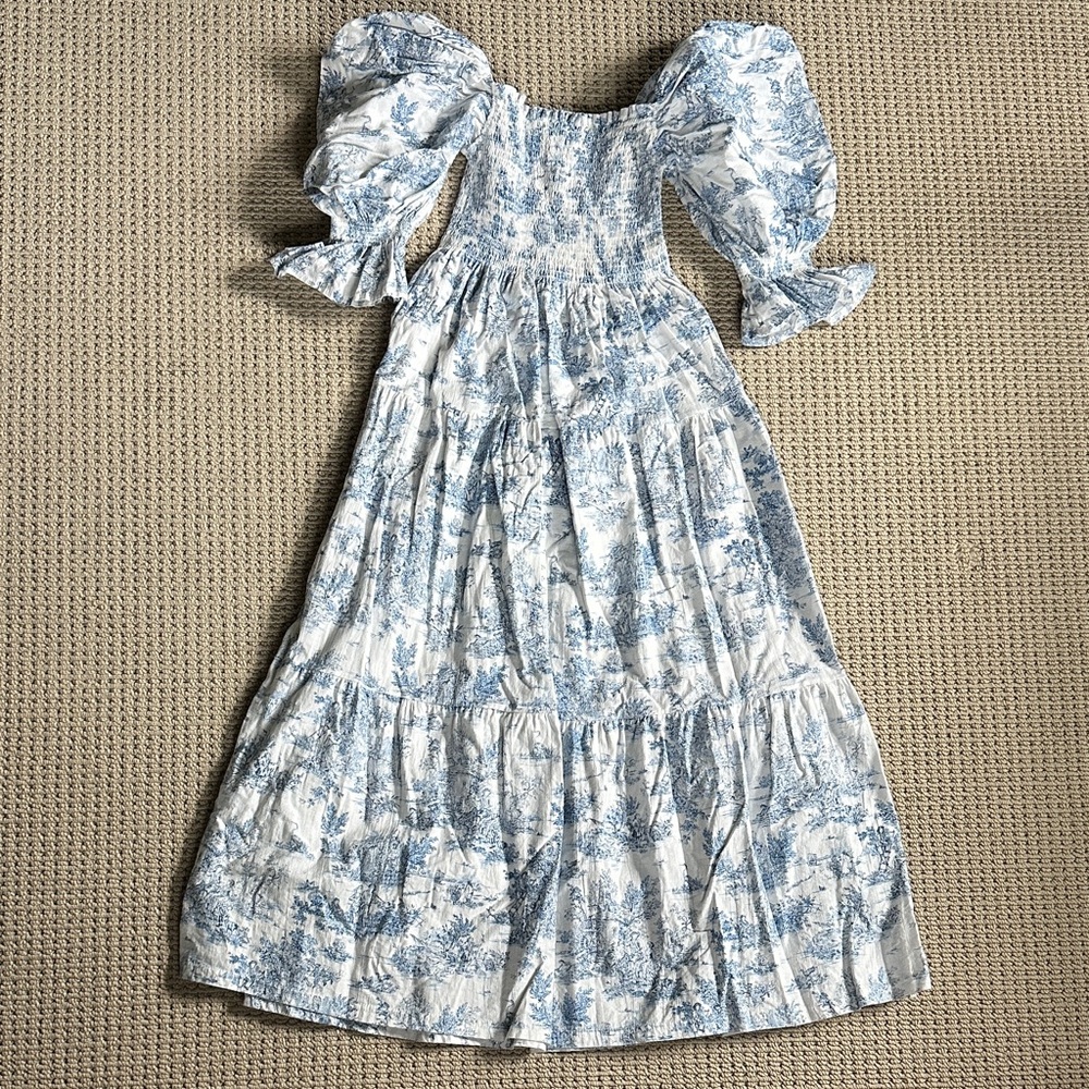 Nothing Fits But Kiko Paris blue white toile smocked dress